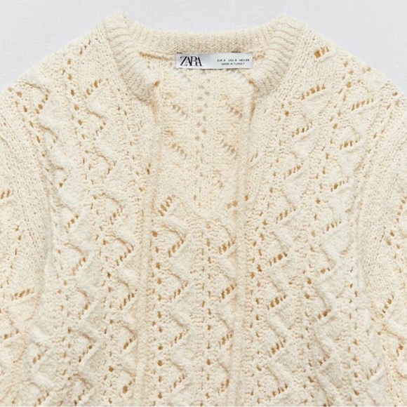 Zara Fringed Crochet Knit Top sweater sz S - Picture 7 of 10